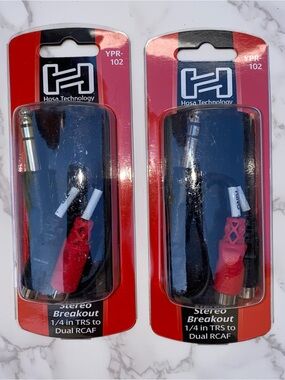 Lot of 2: Hosa Technology YPR-102 Stereo Breakout 1/4 in TRS To Dual RCAF New